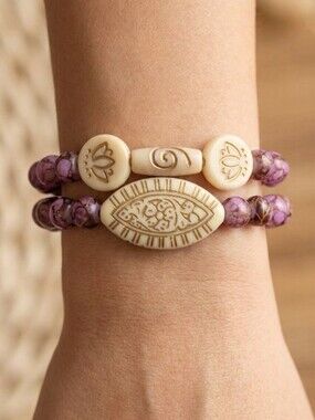 Unique Handcrafted Bead Bracelet Set 6.5-8.5 Inch Stretch